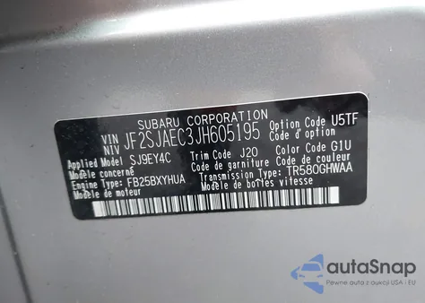 2018 Subaru Forester 2.5I Premium from USA, damaged, VIN JF2SJAEC3JH605195